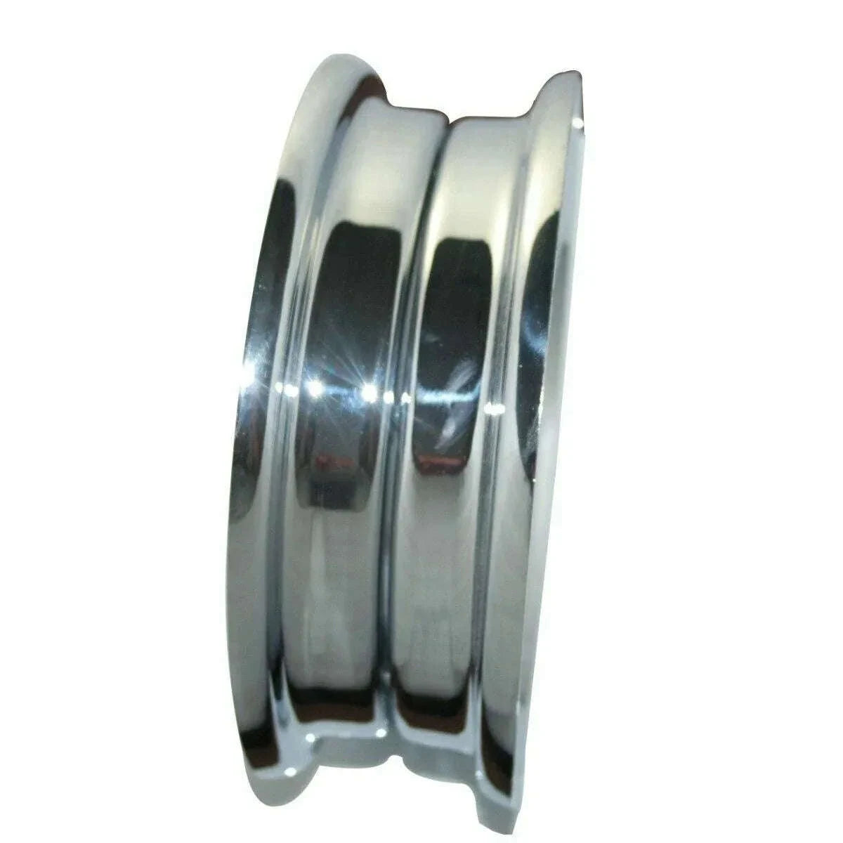 Chrome wheel rim, 3.50 in x 8 in scooter rim, side view with polished lip