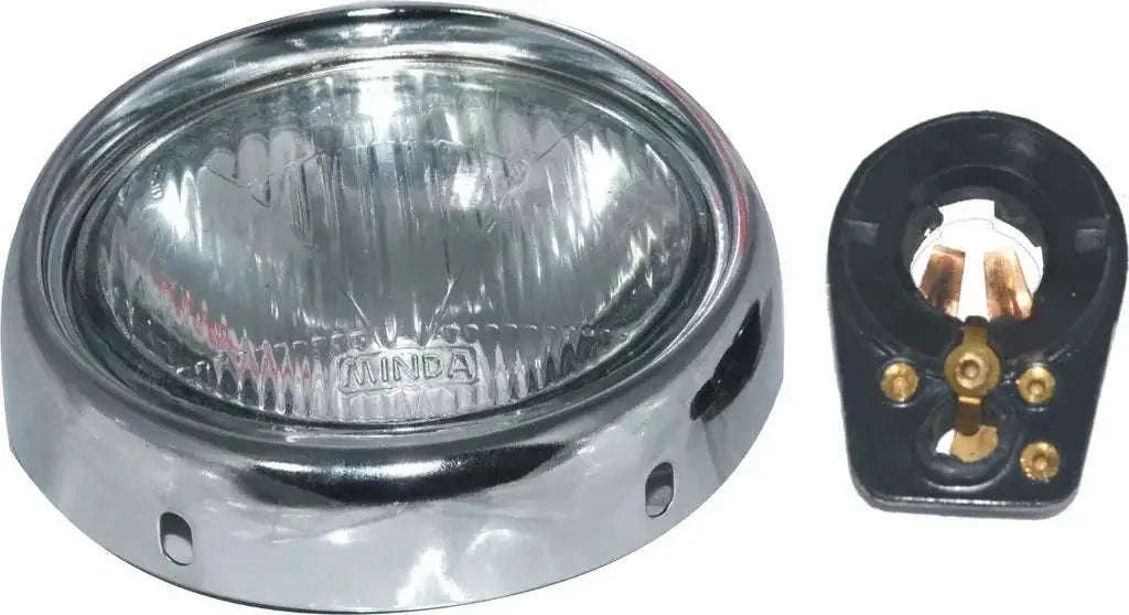 Headlight assembly with chrome bezel, clear lens, and internal reflector