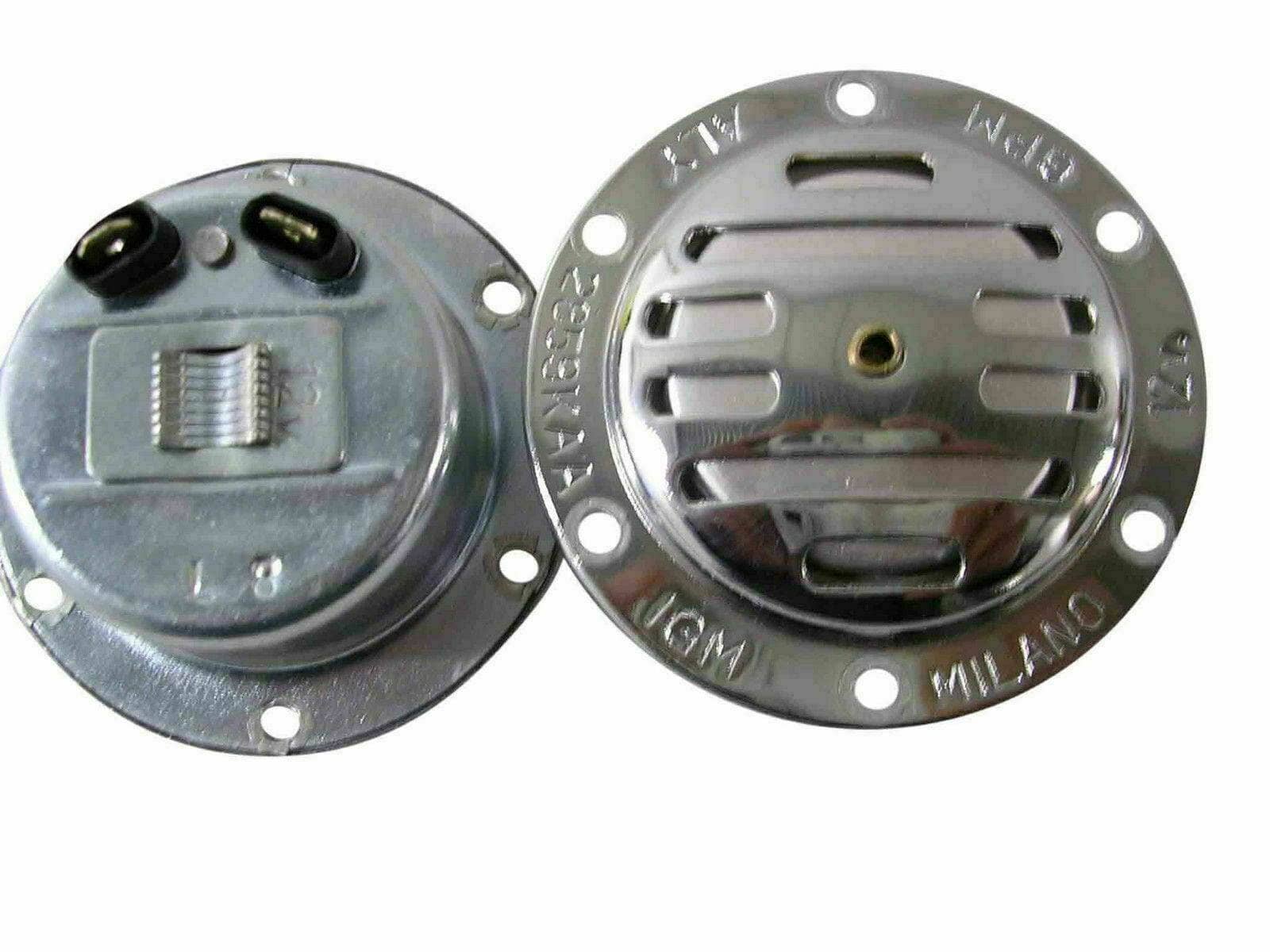 Vespa horn Milano chrome with sleek design, ideal for enhancing scooter visibility and sound