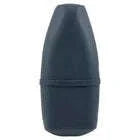 Scooter seat saddle end cap view, dark blue vinyl with stitched seam