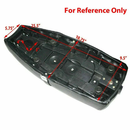 Single-seat saddle base, dark brown underside with mounting holes and hardware