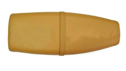 Single motorcycle seat saddle cushion in yellow with central seam and rounded front