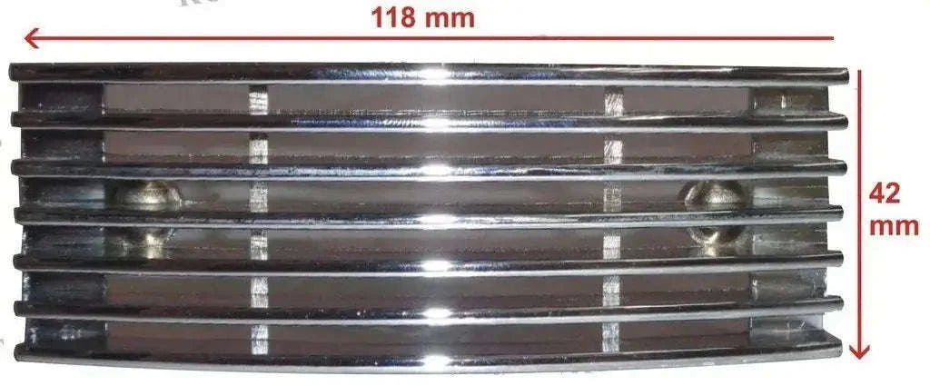 Chrome horn grille with horizontal metal slats