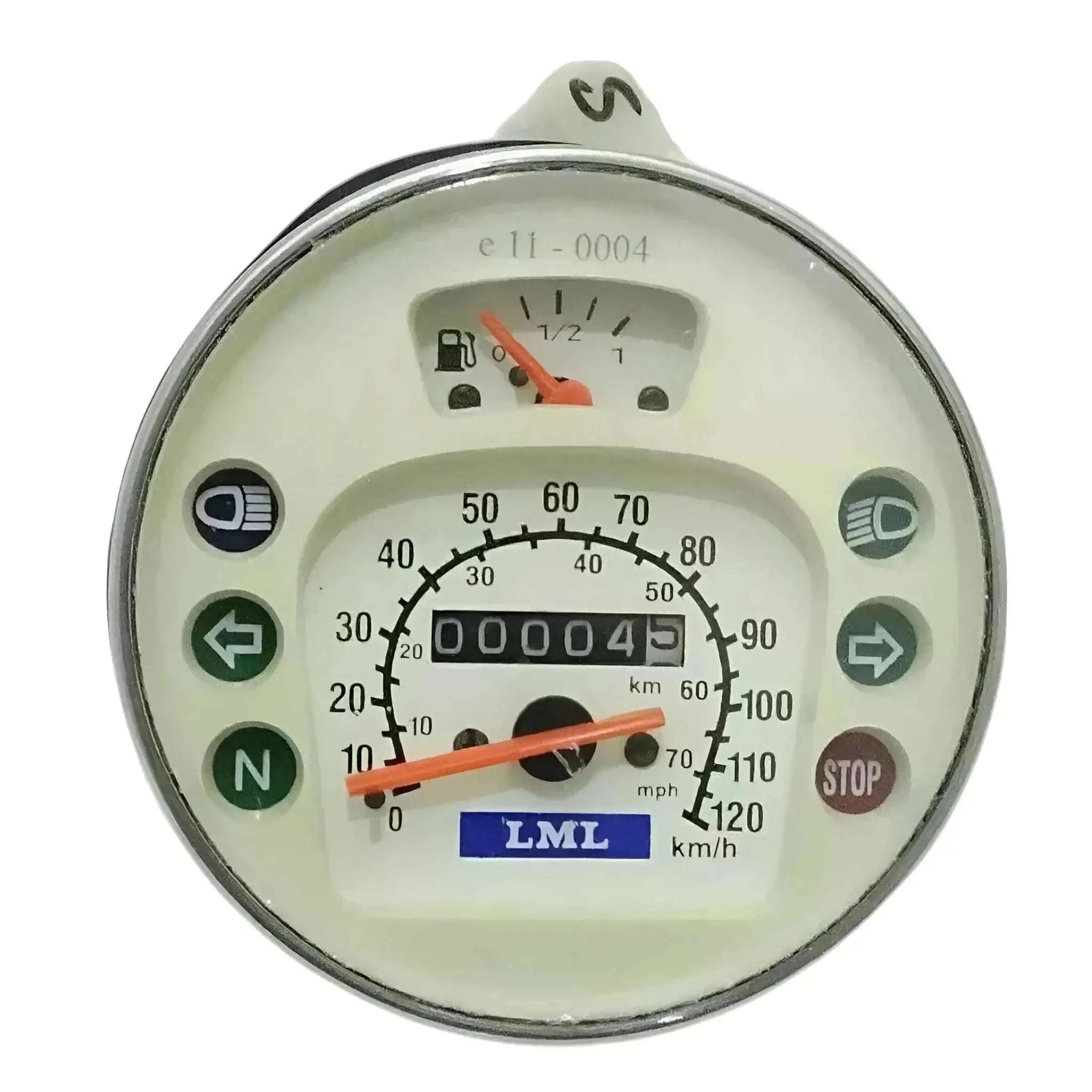 VESPA PX LML STELLA speedometer with clear display and fuel gauge.