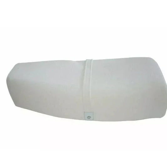 White scooter seat saddle with center seam and small rear emblem