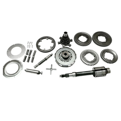 Vespa PX200 gearbox replacement kit, includes steel clutch shaft and various gears for scooter maintenance
