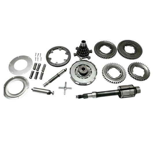 Vespa PX200 gearbox replacement kit, includes steel clutch shaft and various gears for scooter maintenance