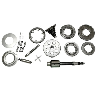 Vespa PX200 gearbox replacement kit with various steel components for smooth gear shifting