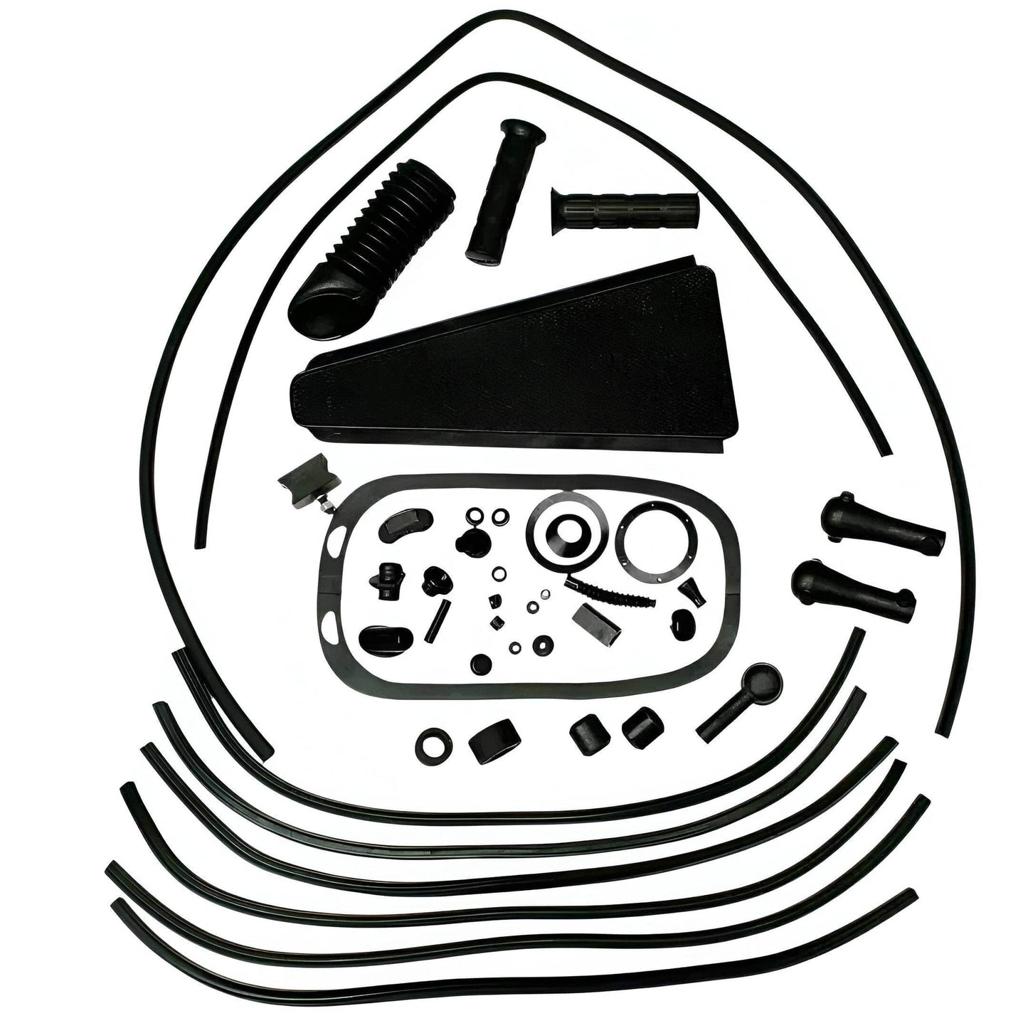 Vespa rubber kit black with various components for full body motorcycle fitment