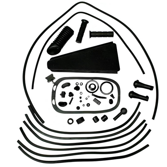 Vespa rubber kit black with various components for full body motorcycle fitment