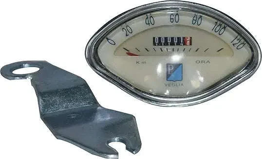 VESPA speedometer gauge with 0-120 km/h markings and mounting bracket