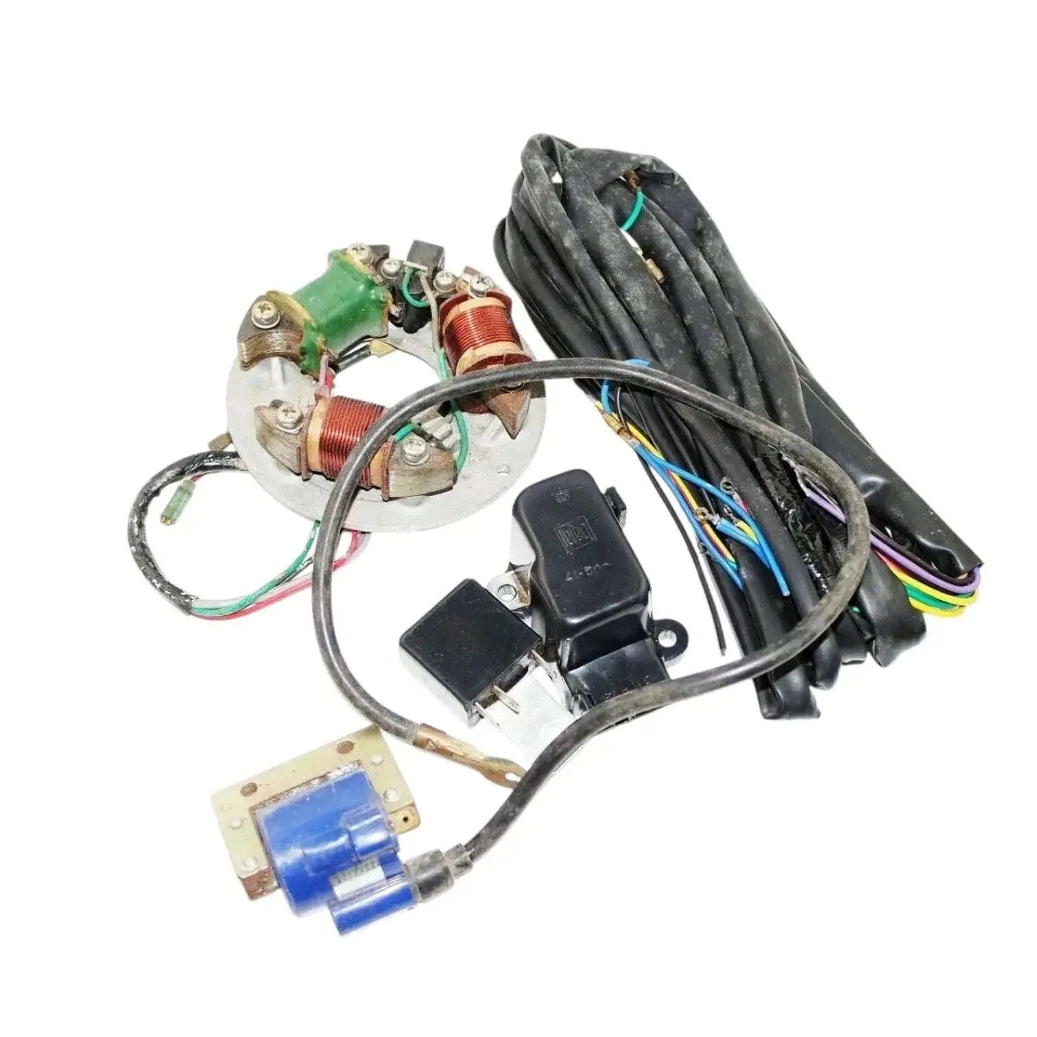 Motor stator and regulator wiring kit with bundled harness and blue control module