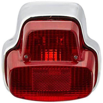 Chrome tail light Vespa VBB, rounded design, durable plastic lens, ideal for motorcycle safety.