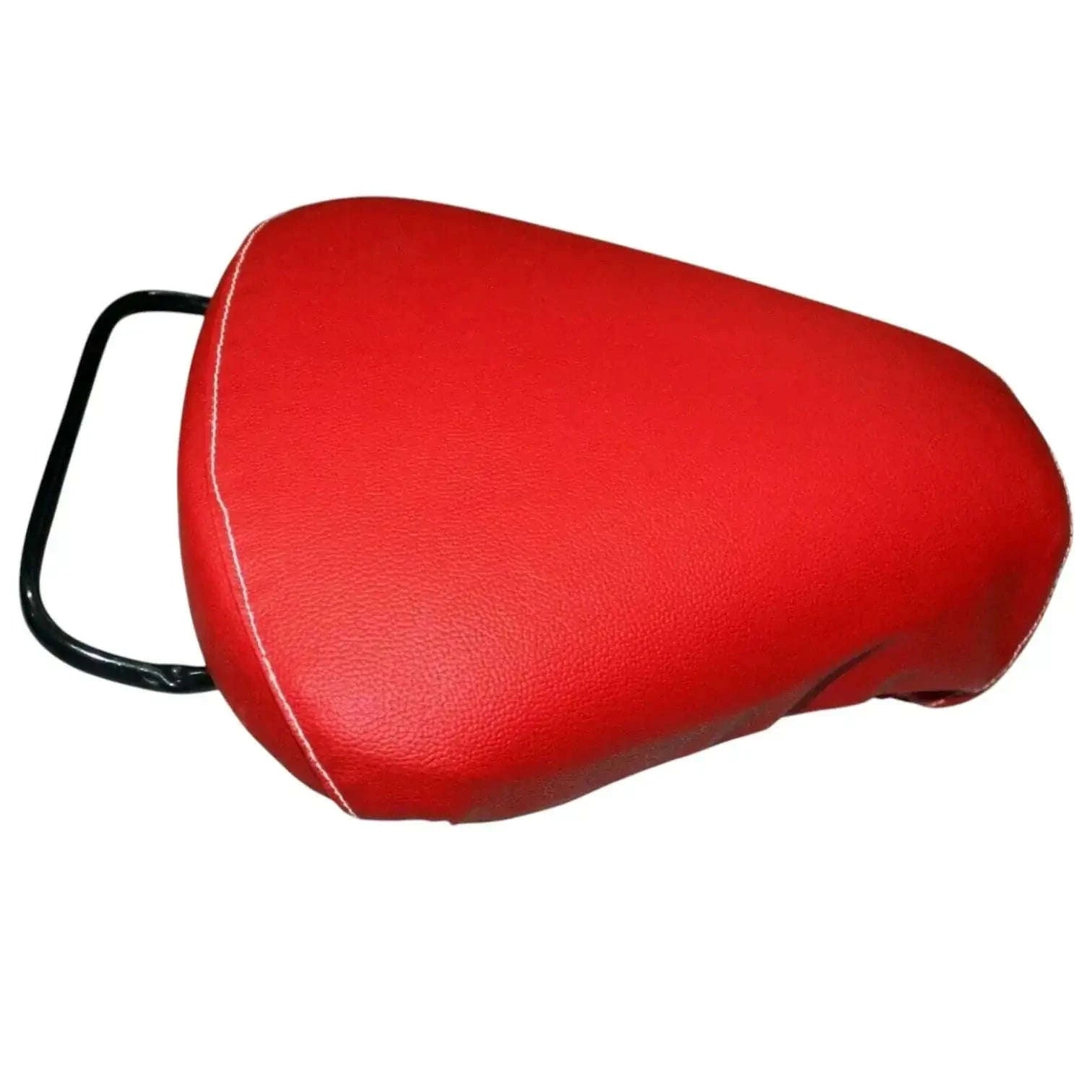 Red seat pad with black handle, smooth textured vinyl finish