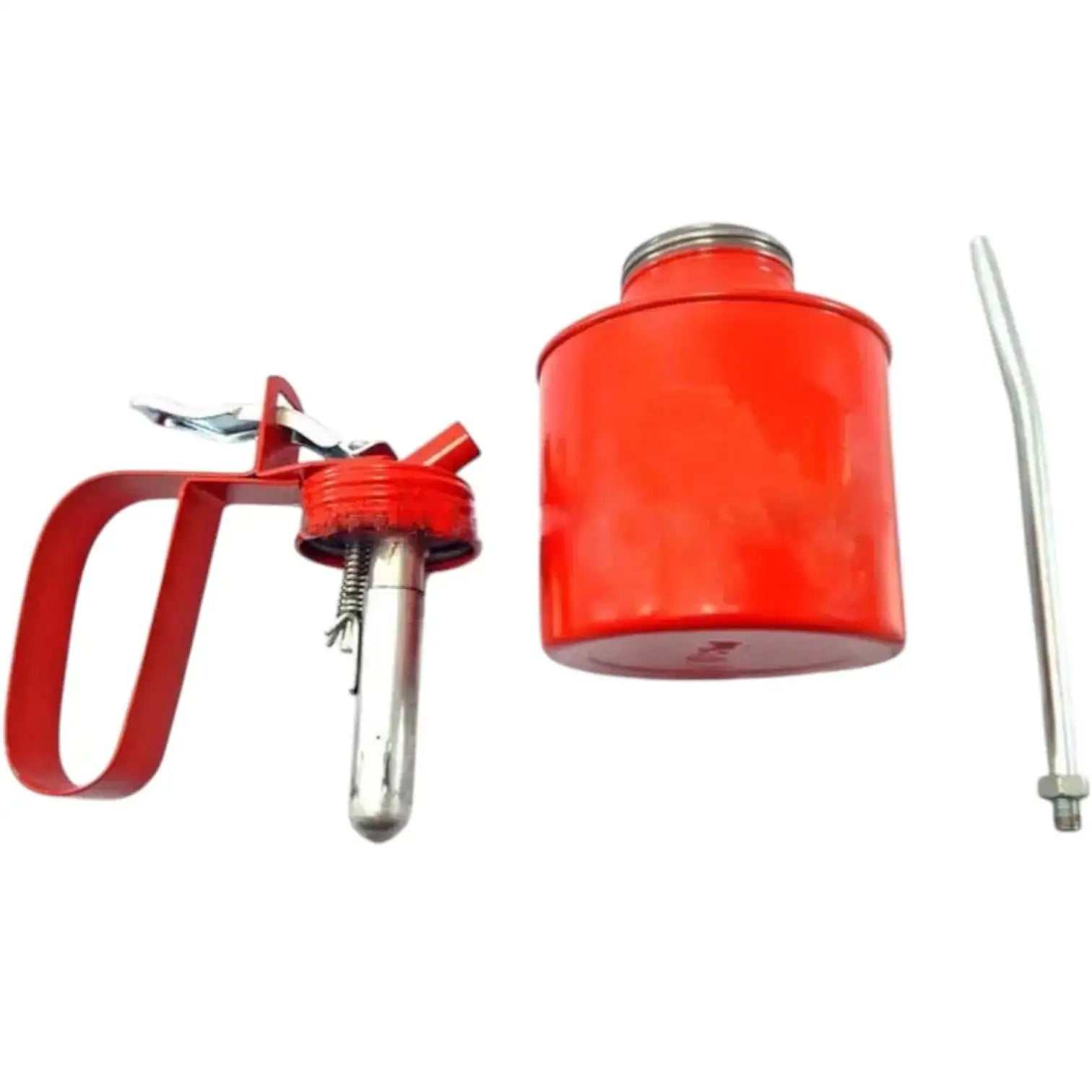 Red handle puller tool with metal threaded rod and wrenches, plus long bolt tool