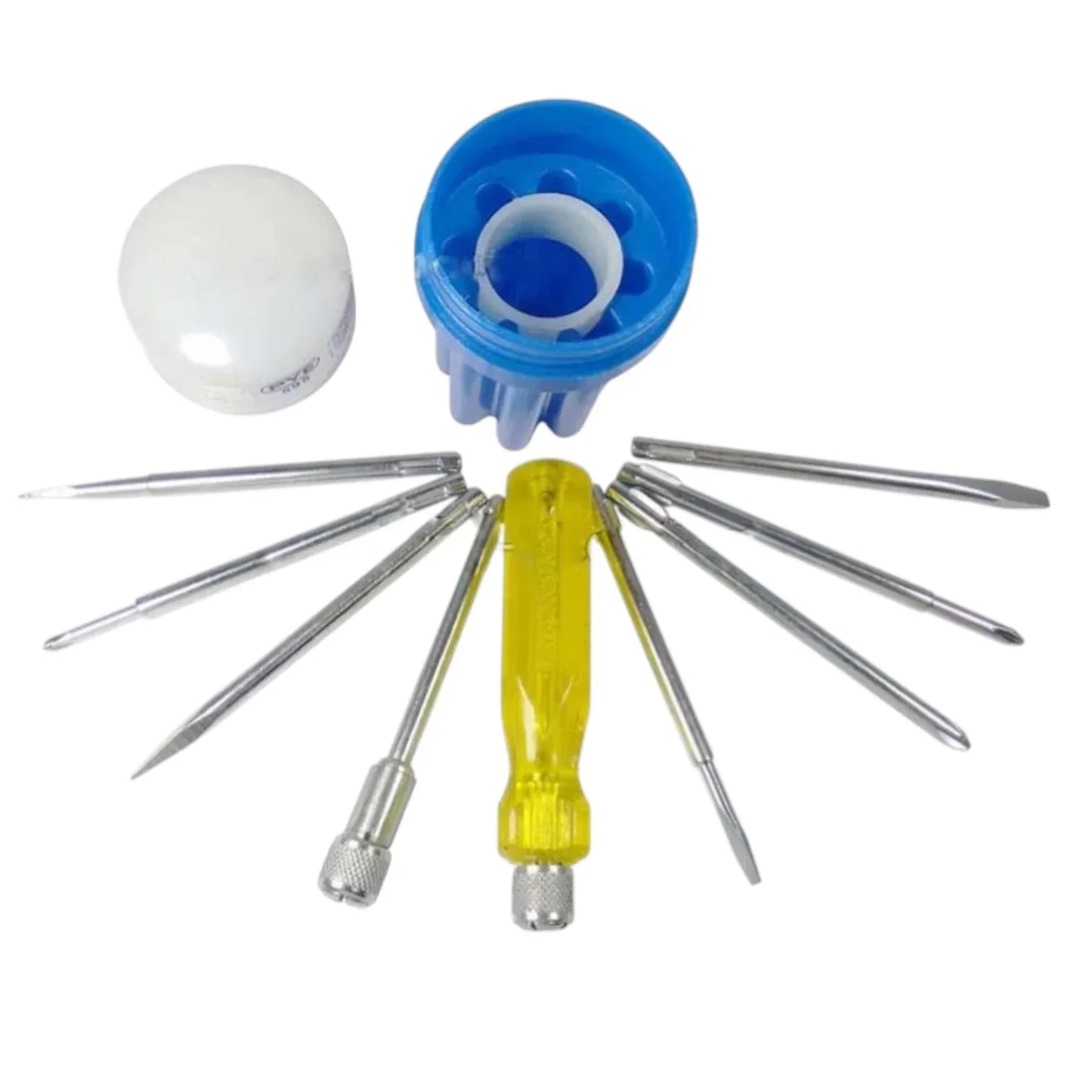 Vespa workshop tool set with various screwdrivers, pullers, and plastic storage case for motorcycle maintenance