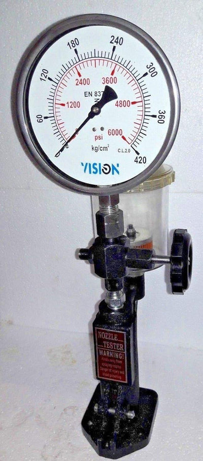 Diesel injector nozzle pop tester with pressure gauge for effective diesel injector cleaning
