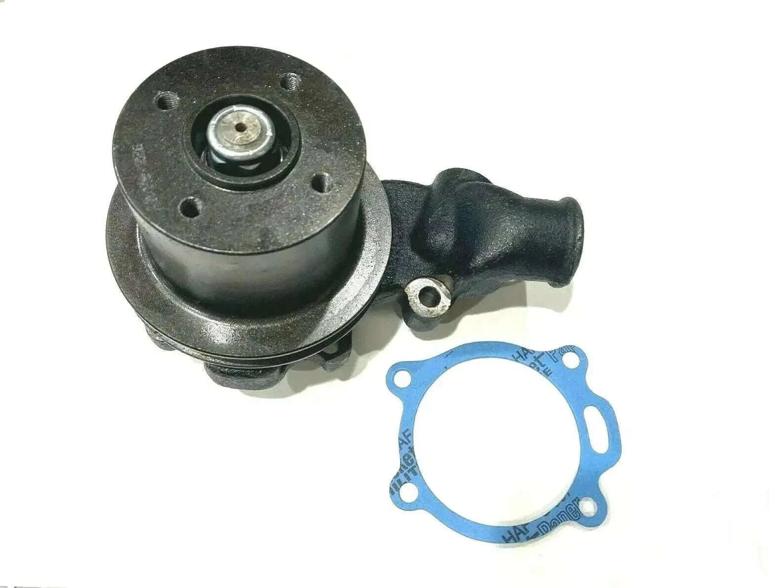 Water pump with gasket and mounting fitting, black metal housing and hose connection