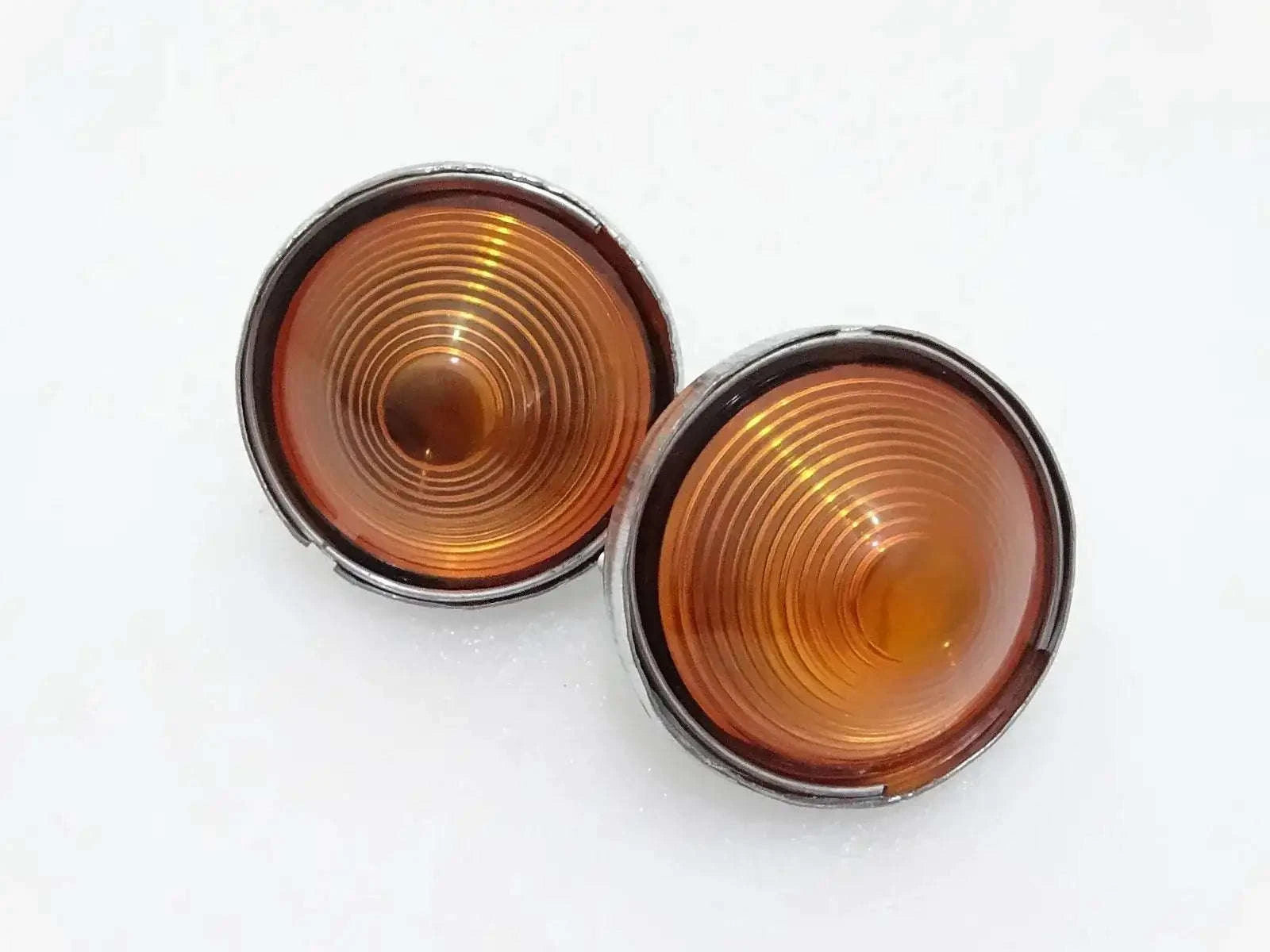 Amber turn signal light indicator lenses with chrome bezels, pair
