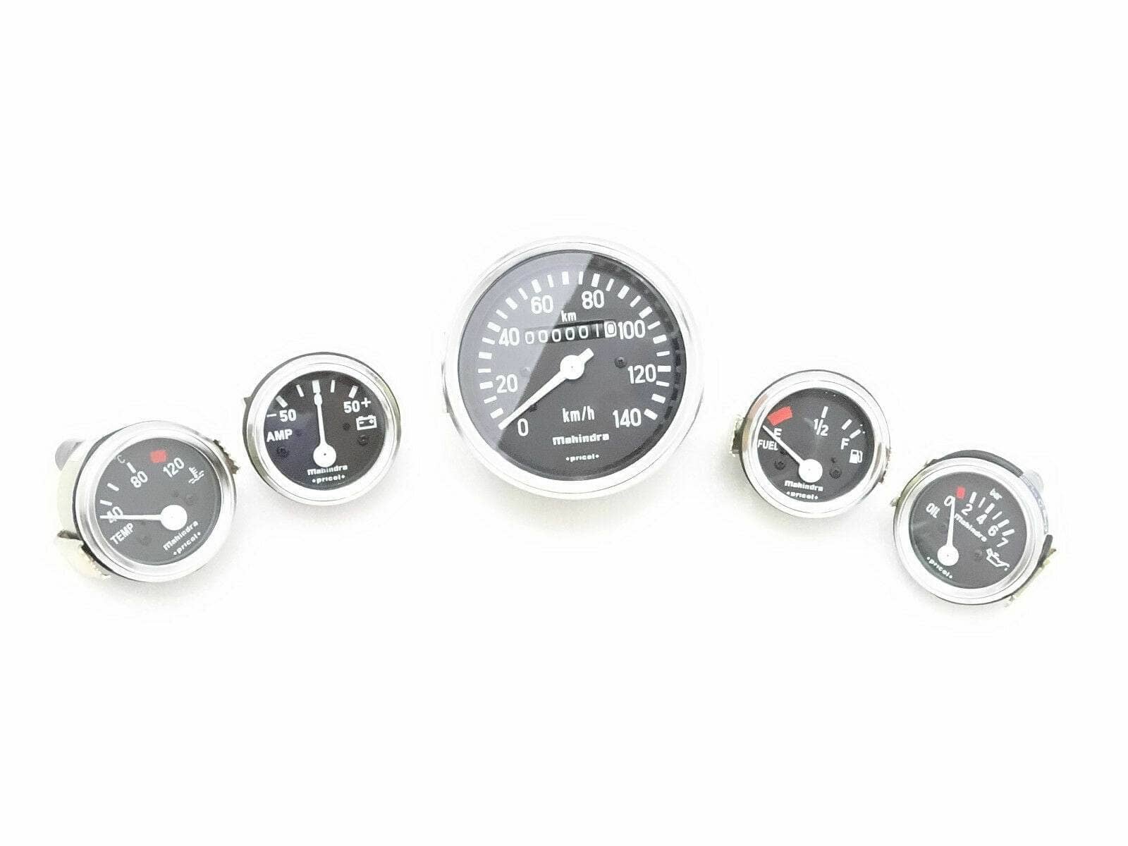 Complete Willys Jeep gauge kit with speedometer, temperature, oil, fuel, and amp gauges