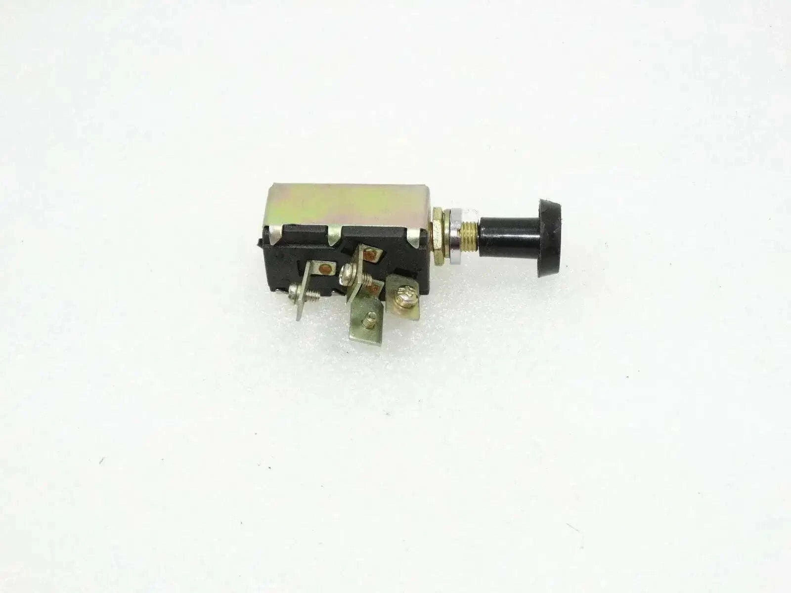 Headlight on/off switch with black housing and metal threaded stem, three wiring terminals