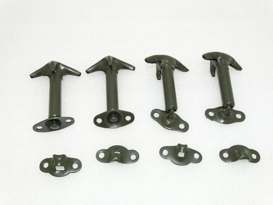 Willys Jeep hood latch kit set featuring durable green metal components for secure hood fastening