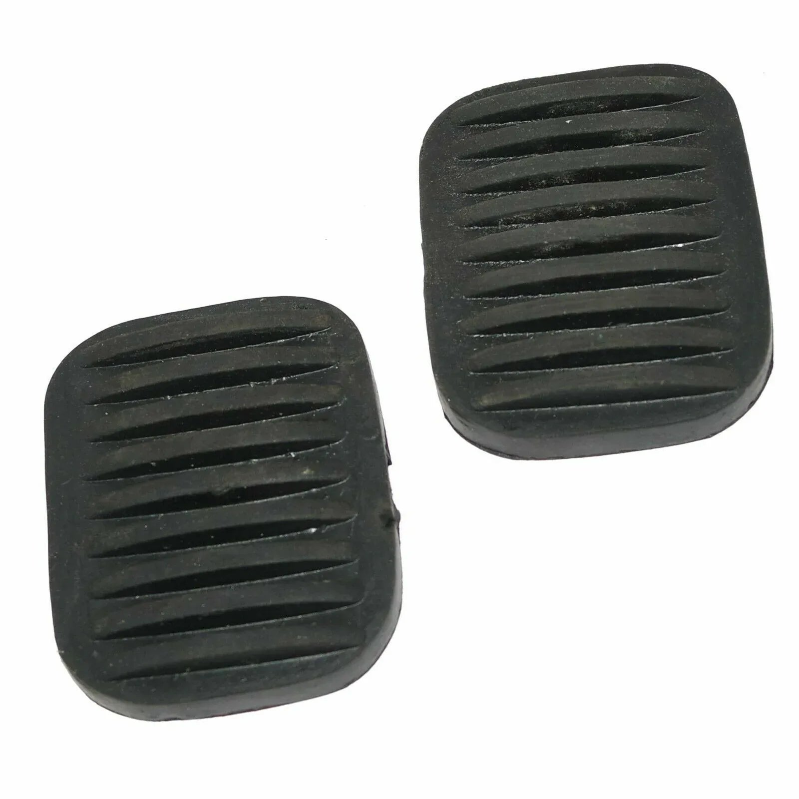 Black brake pedal rubber pad covers with ridged tread, two-piece set
