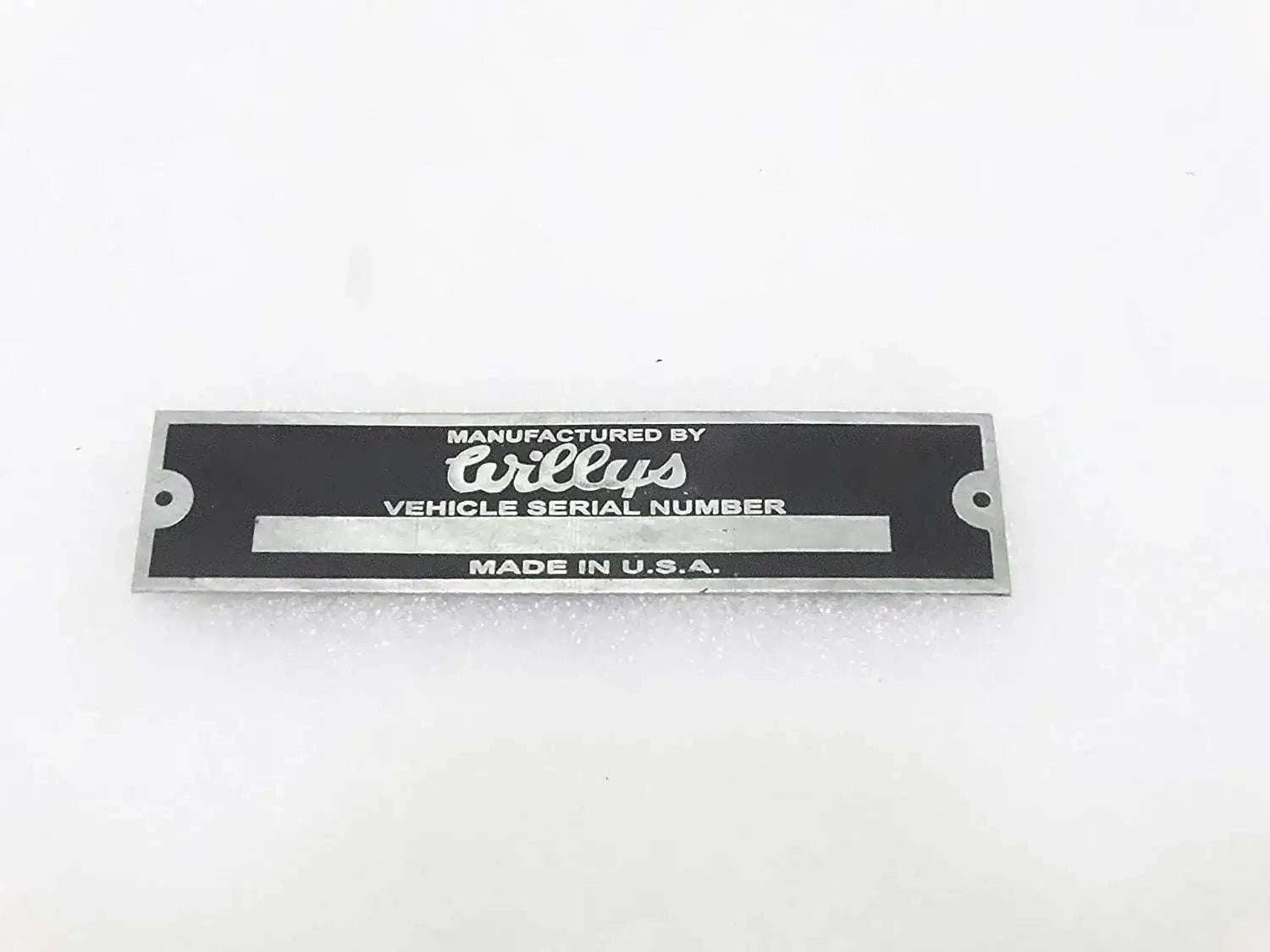 Willys vehicle serial number data plate, black aluminum with mounting holes