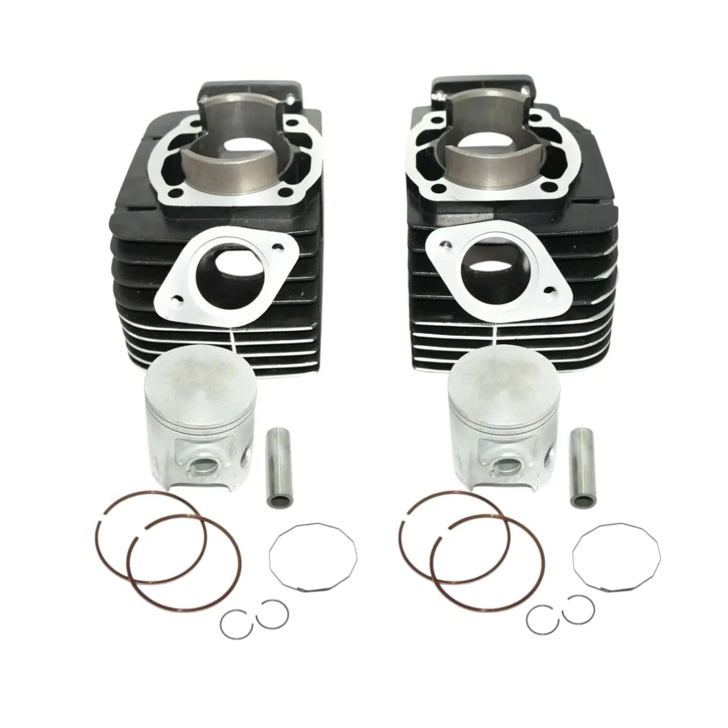 Yamaha RD350 cylinder piston kit with cylinder heads, pistons, and gaskets for engine rebuild