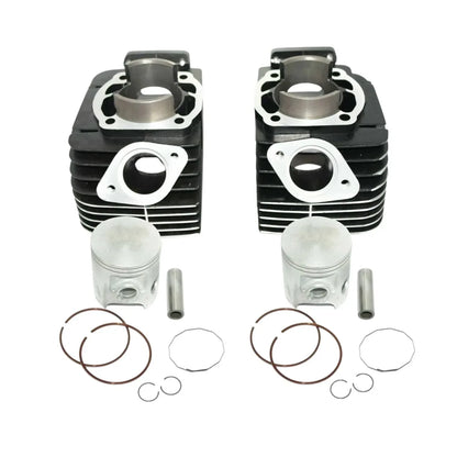 Yamaha RD350 cylinder piston kit with cylinder heads, pistons, and gaskets for engine rebuild