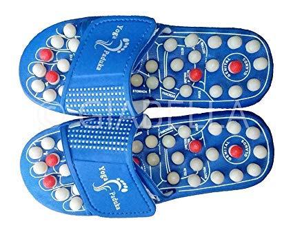Blue massage slippers with acupressure points for foot relaxation and comfort
