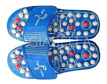 Blue massage slippers with acupressure points for foot relaxation and comfort