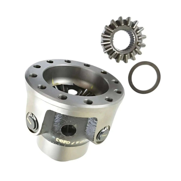 Differential gear kit for telescopic handler, steel, includes a main housing and gear components.